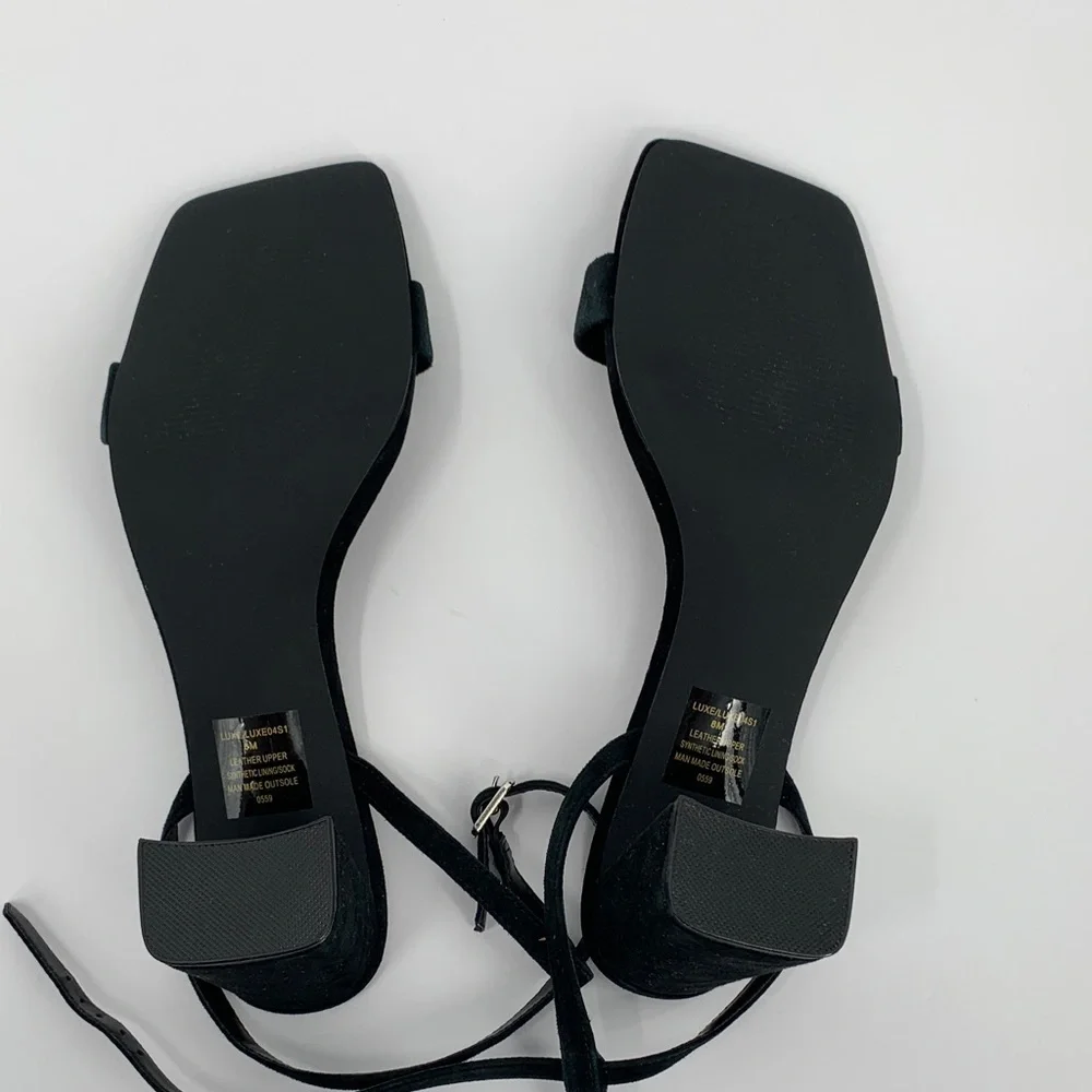 Steve Madden Luxe ankle strap black suede sandal shoe block chunky heel new 8